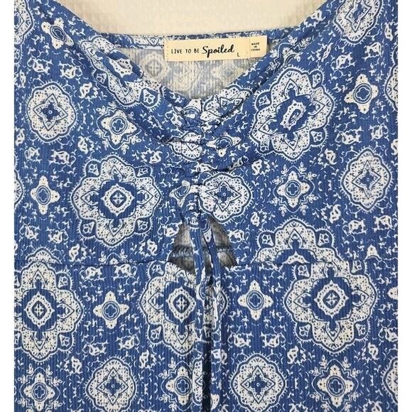 Live to Be Spoiled Kohl's ~Juniors Size L~ Blue Dedallion Mini Dress Unlined NWT - Picture 4 of 16